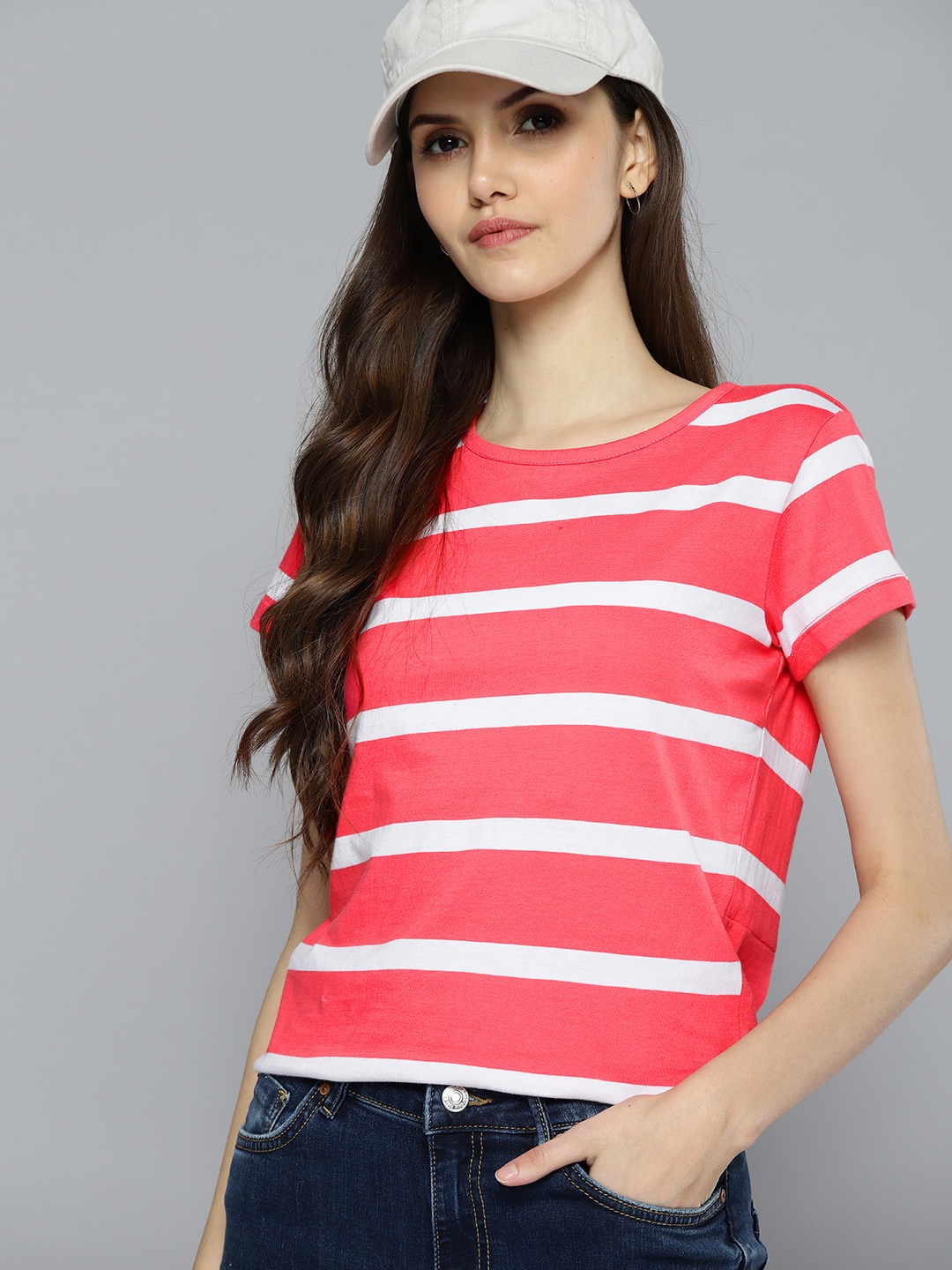 

Harvard Women Pink & White Striped Pure Cotton T-shirt