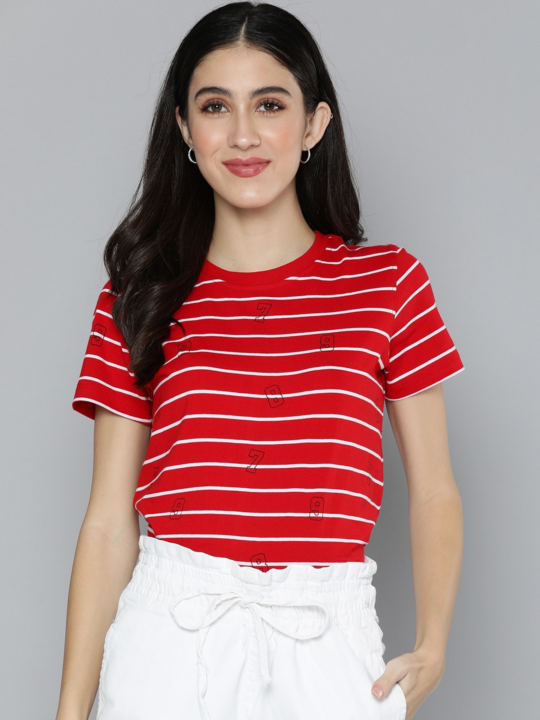 

Harvard Women Red & White Striped Pure Cotton T-shirt