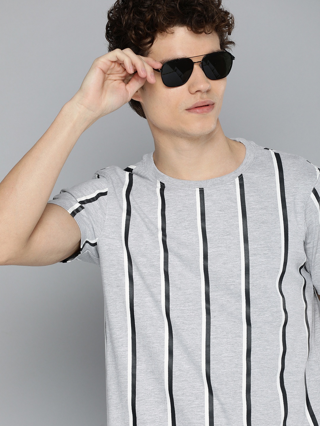 

Harvard Men Grey & White Striped Pure Cotton T-shirt