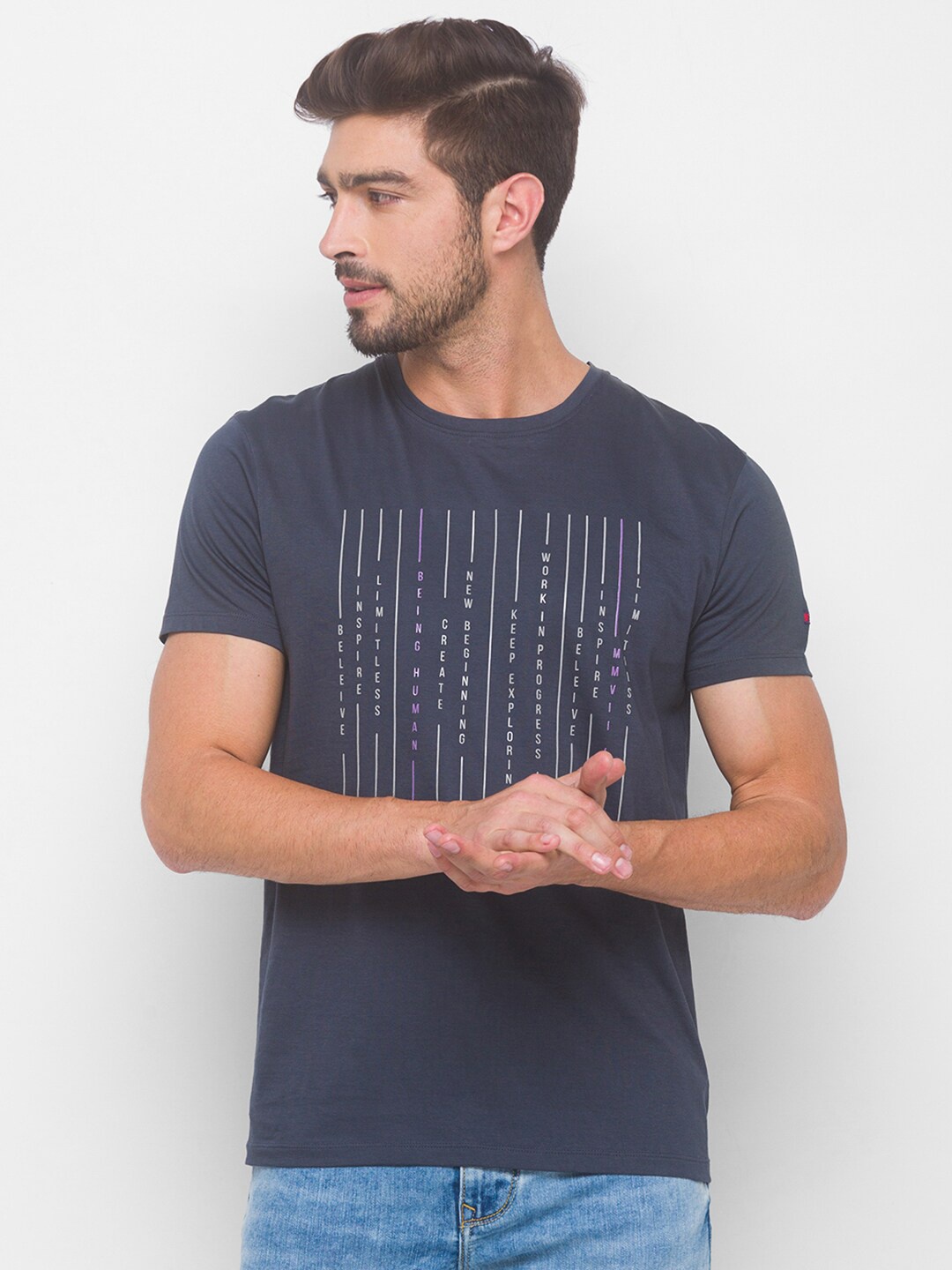 

Being Human Men Grey Typography Printed T-shirt