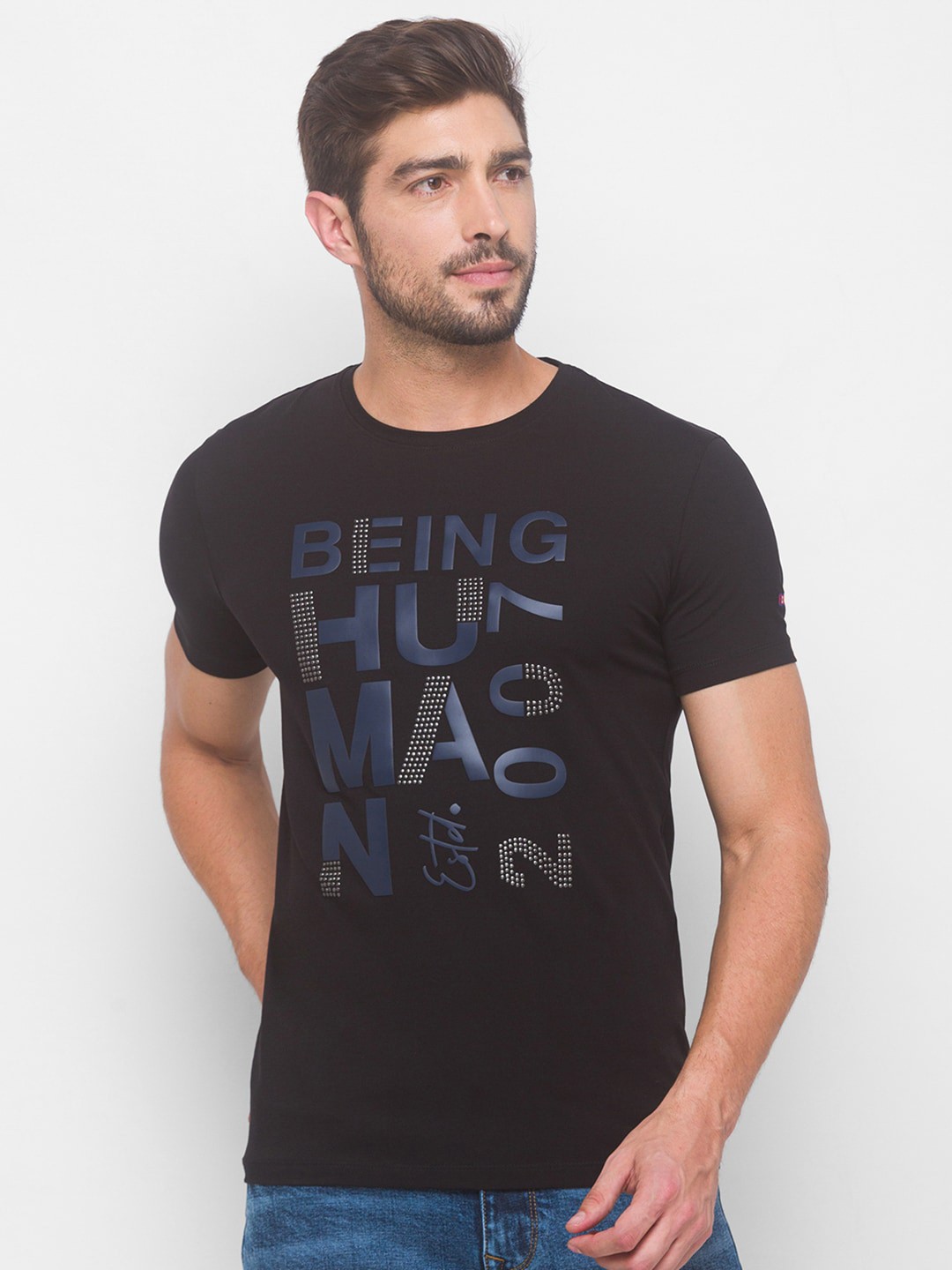 

Being Human Men Black Brand Logo Printed T-shirt