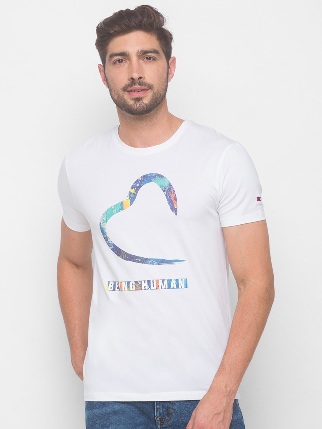 

Being Human Men White Graphic Printed Pure Cotton T-shirt
