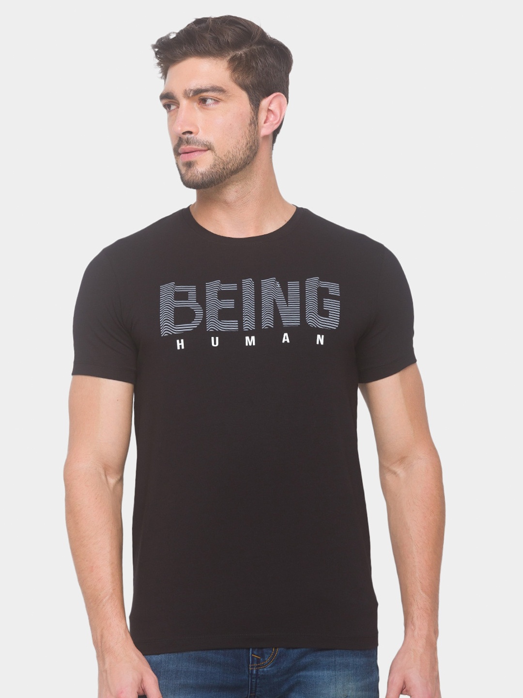 Being Human Men Black Typography Printed T-shirt
