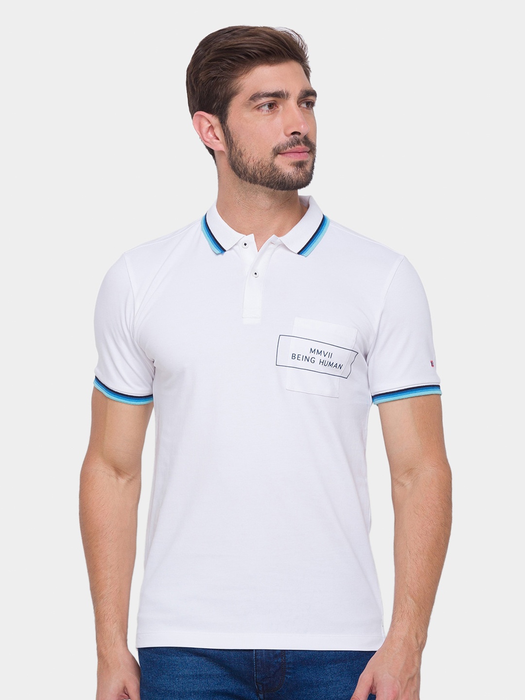 

Being Human Men White Typography Polo Collar T-shirt