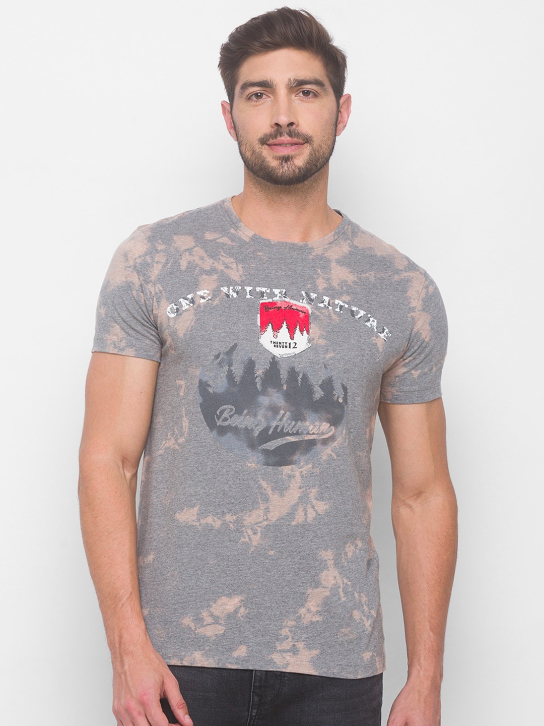 

Being Human Men Grey & Beige Printed Cotton T-shirt