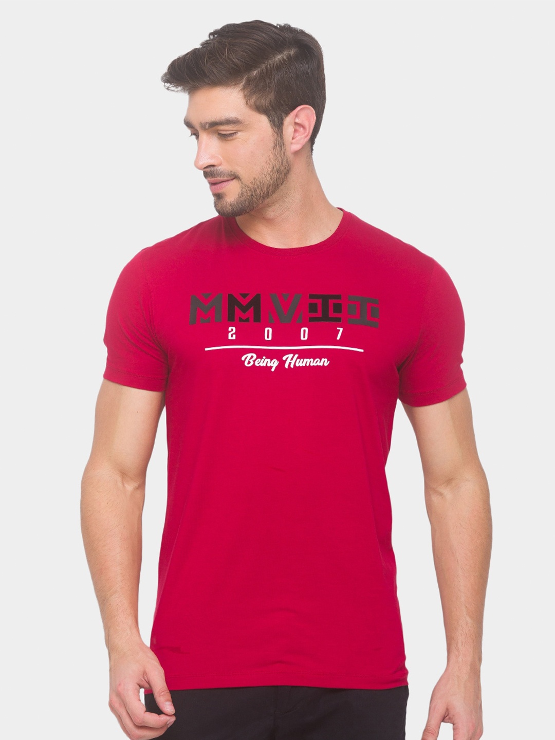 

Being Human Men Red Typography Printed Applique T-shirt