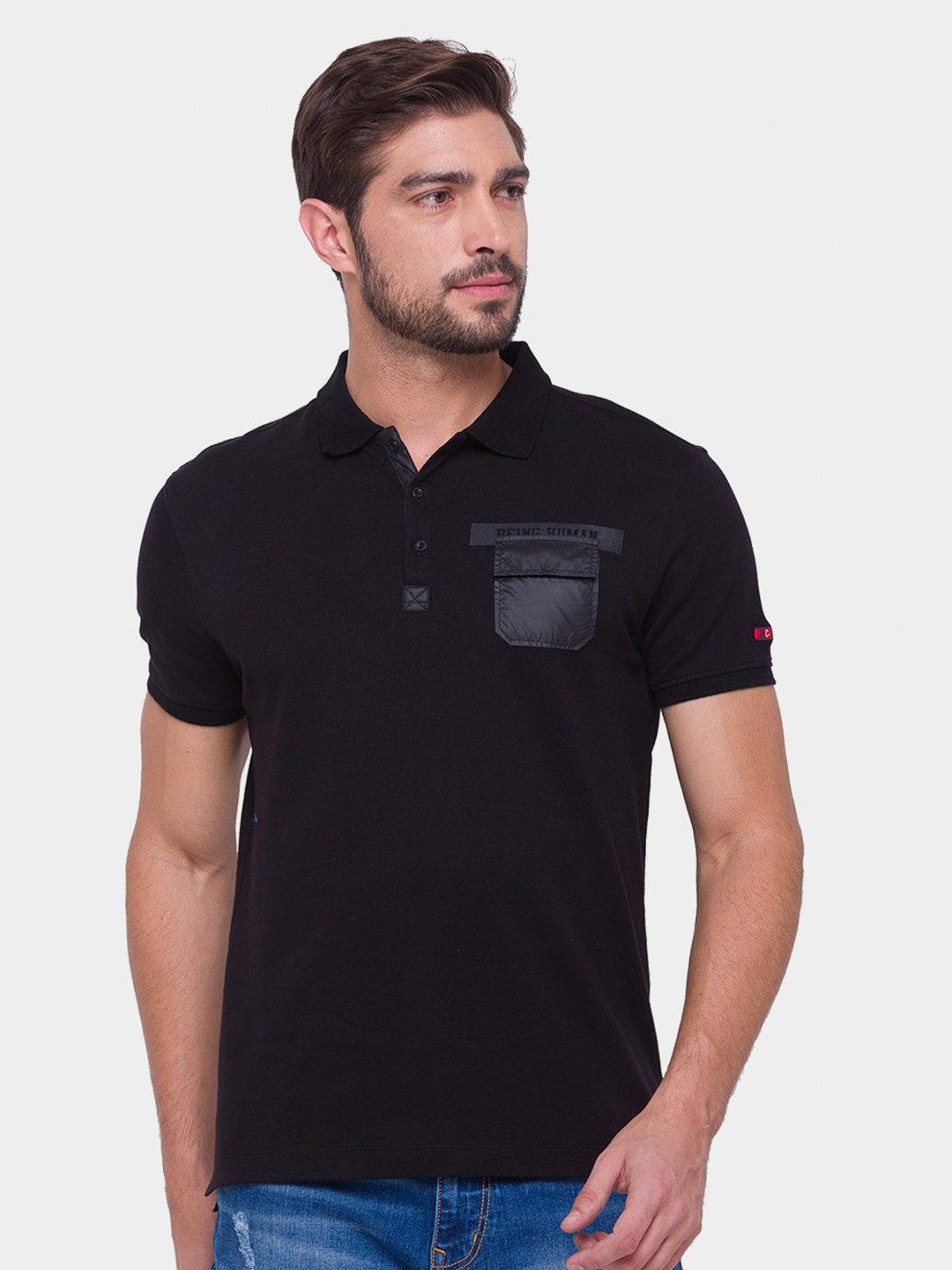 

Being Human Men Black Polo Collar T-shirt
