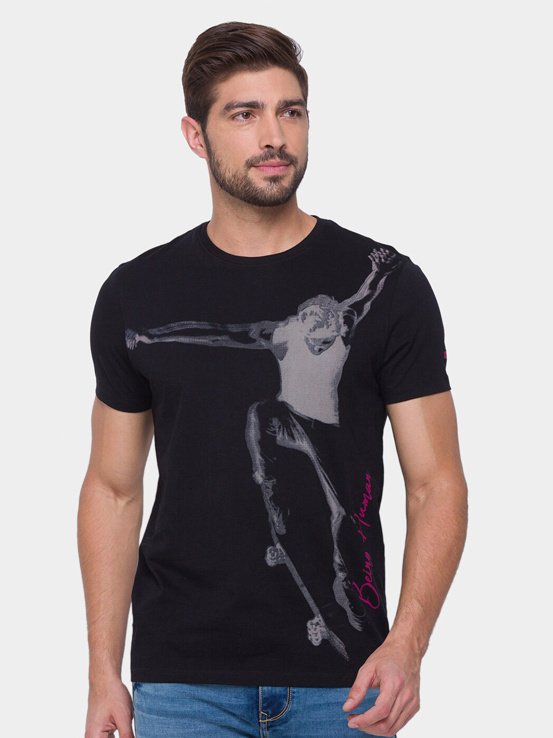 

Being Human Men Black & raisin black Printed Applique T-shirt
