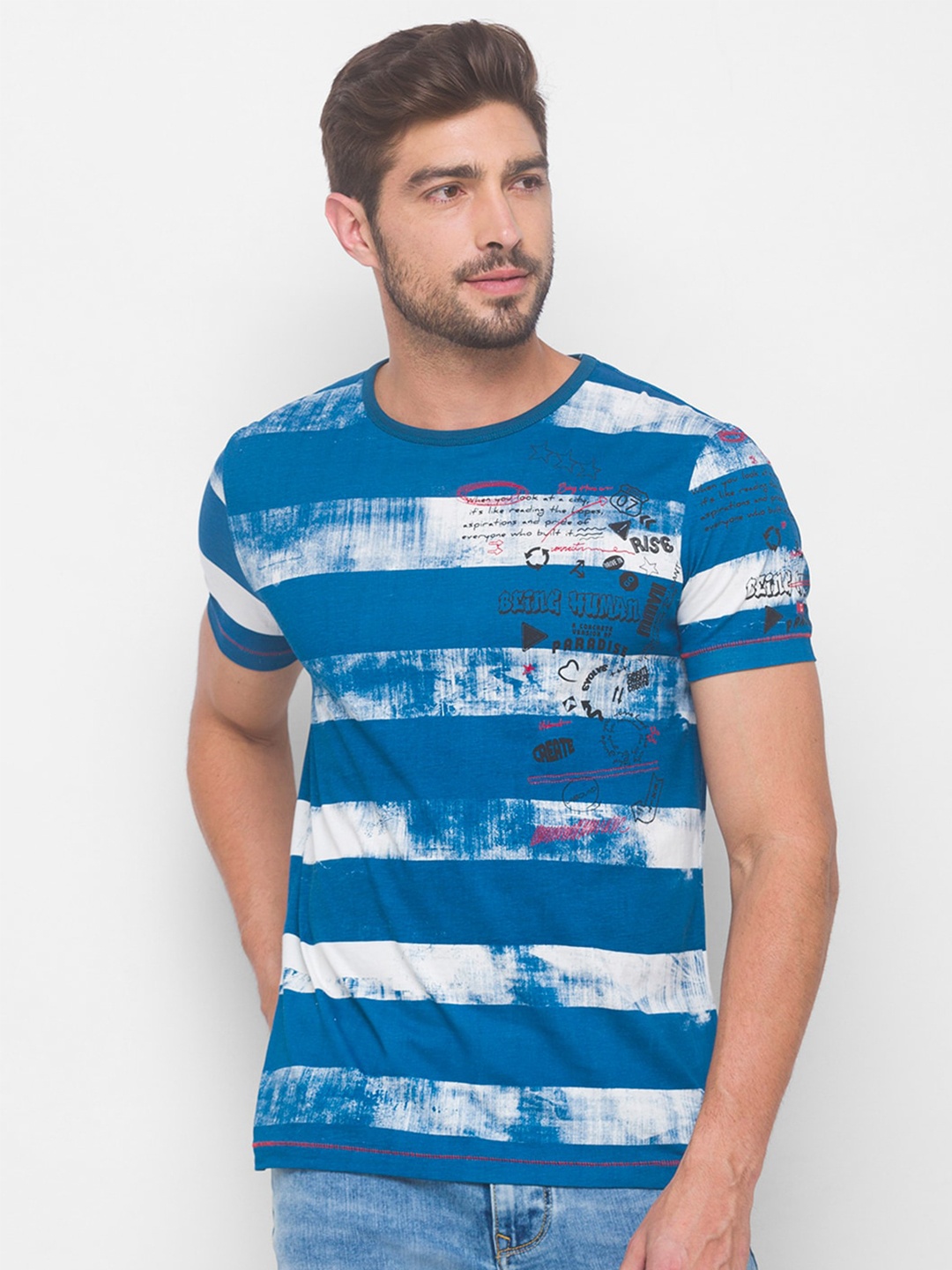 

Being Human Men Blue Striped T-shirt