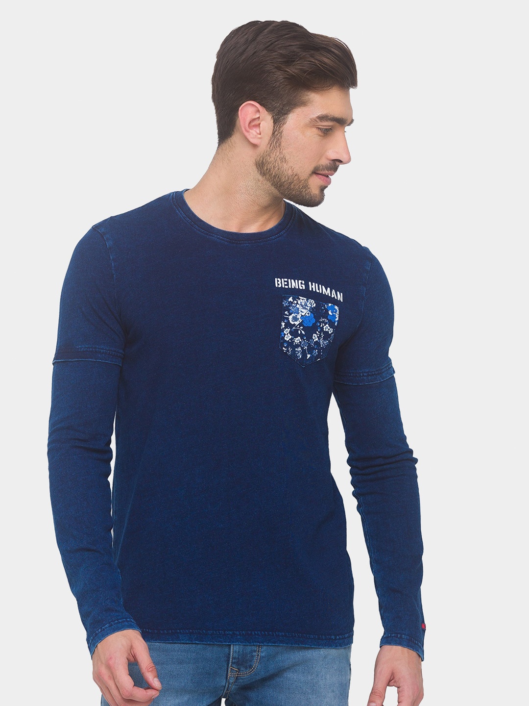 

Being Human Men Blue Printed Pure Cotton T-shirt