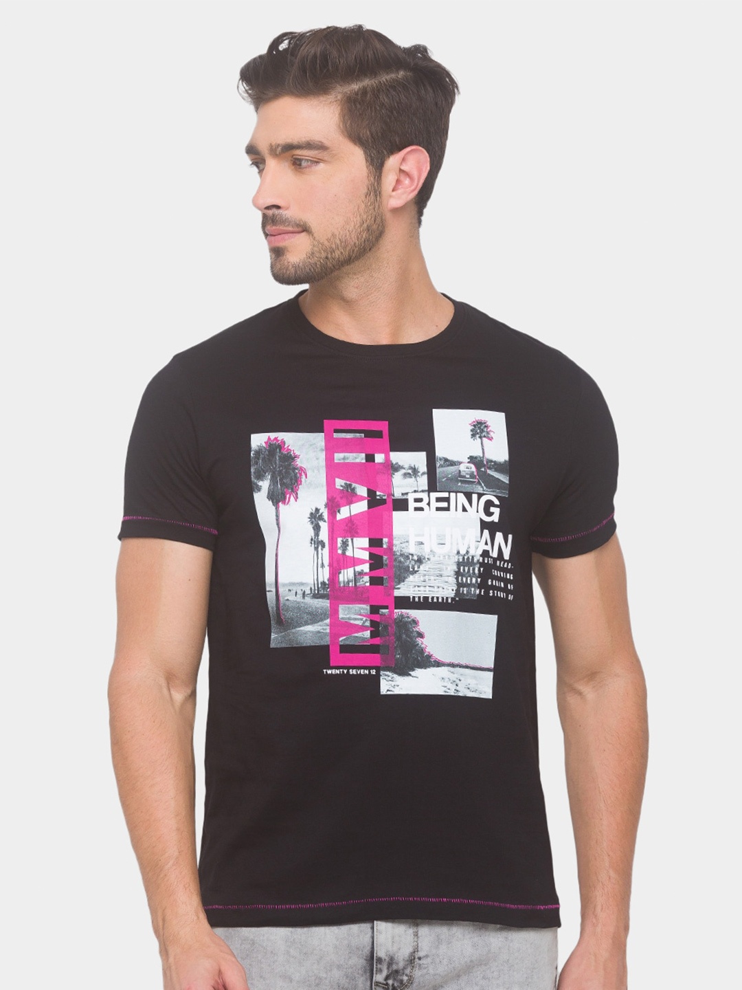 

Being Human Men Black Printed Applique T-shirt