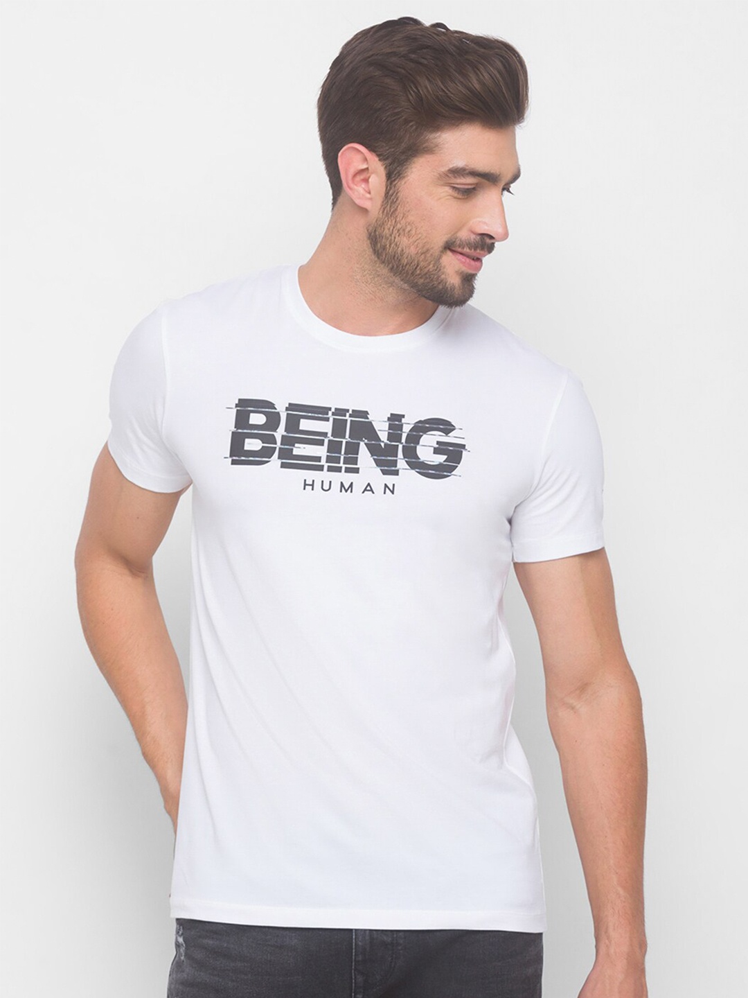 

Being Human Men White Typography Printed T-shirt