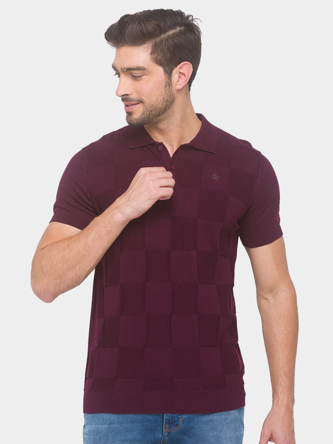 

Being Human Men Red Checked Polo Collar Slim Fit T-shirt