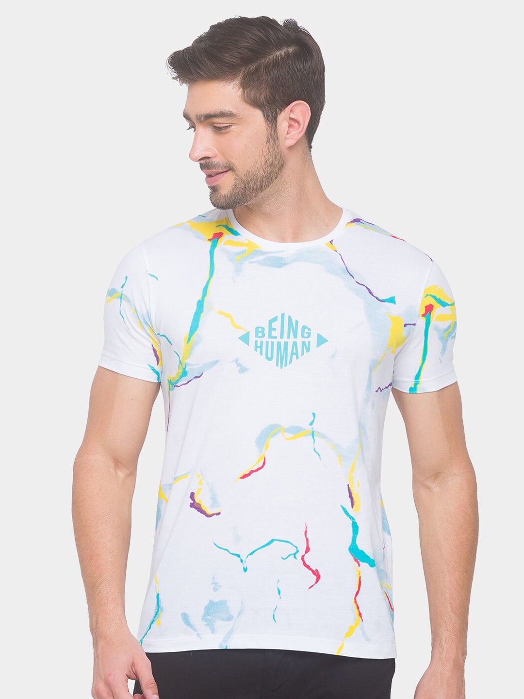 

Being Human Men White & Multicoloured Typography Printed T-shirt