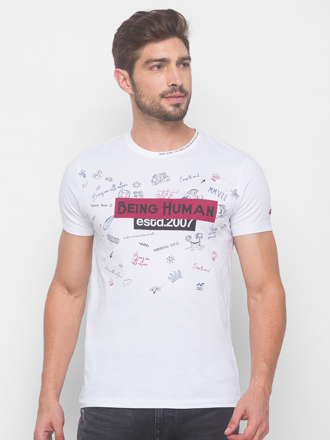 

Being Human Men White Typography Printed Pure Cotton T-shirt