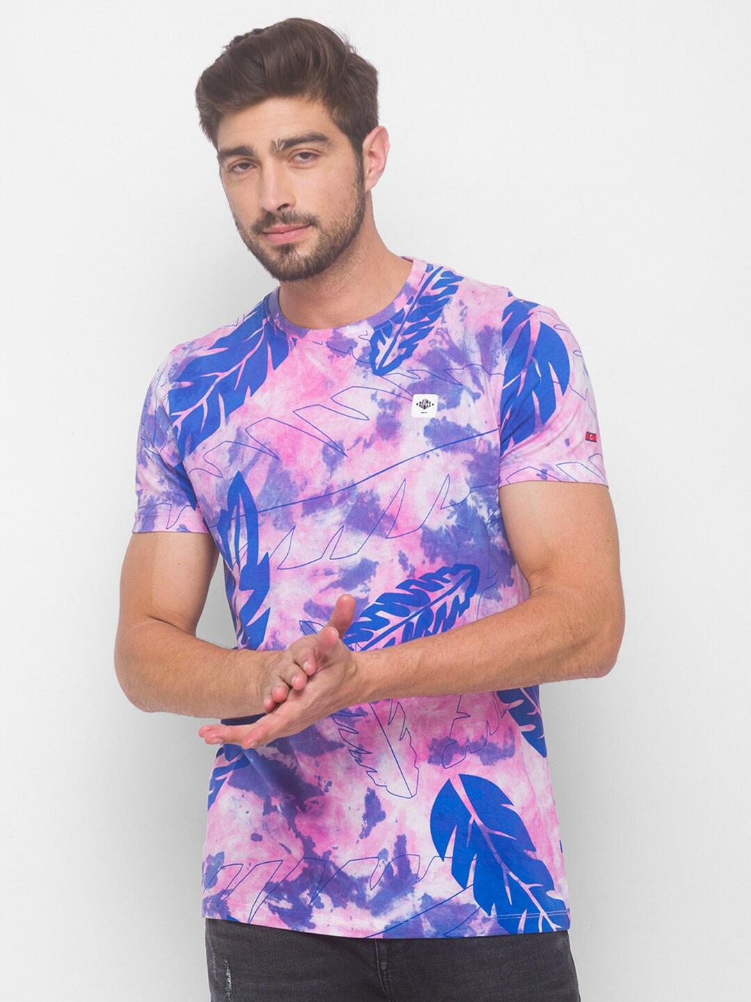 

Being Human Men Pink & Blue Printed Pure Cotton T-shirt