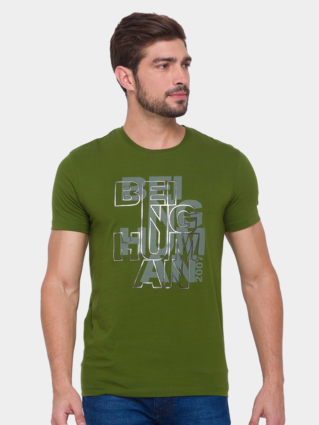 

Being Human Men Green Typography Printed T-shirt