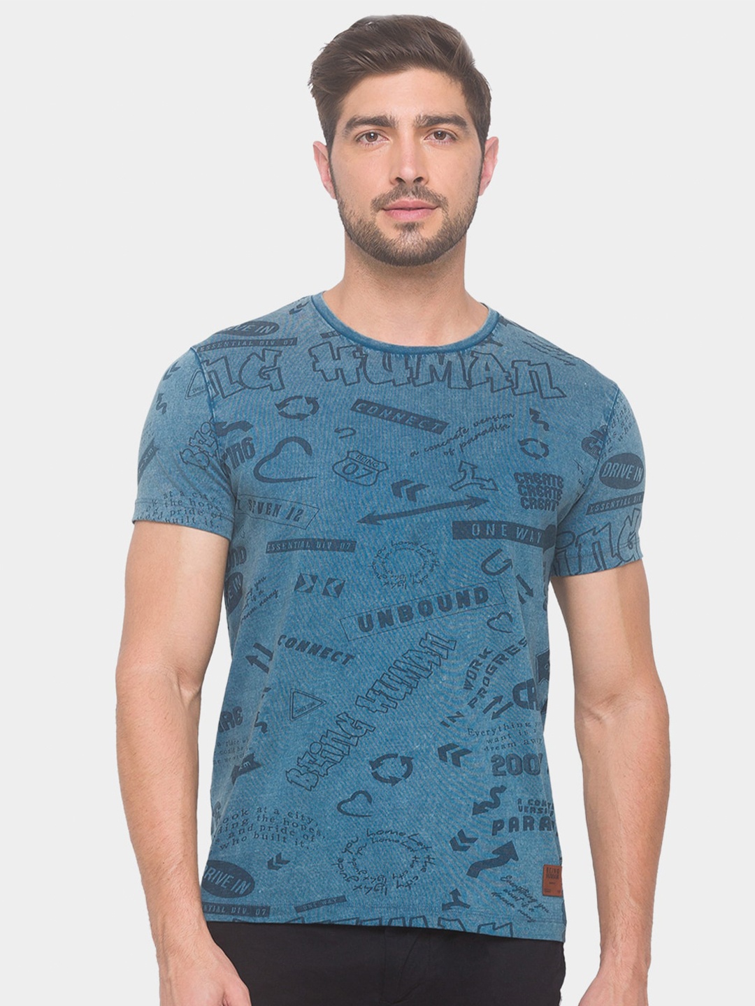 

Being Human Men Blue Printed Pure Cotton T-shirt