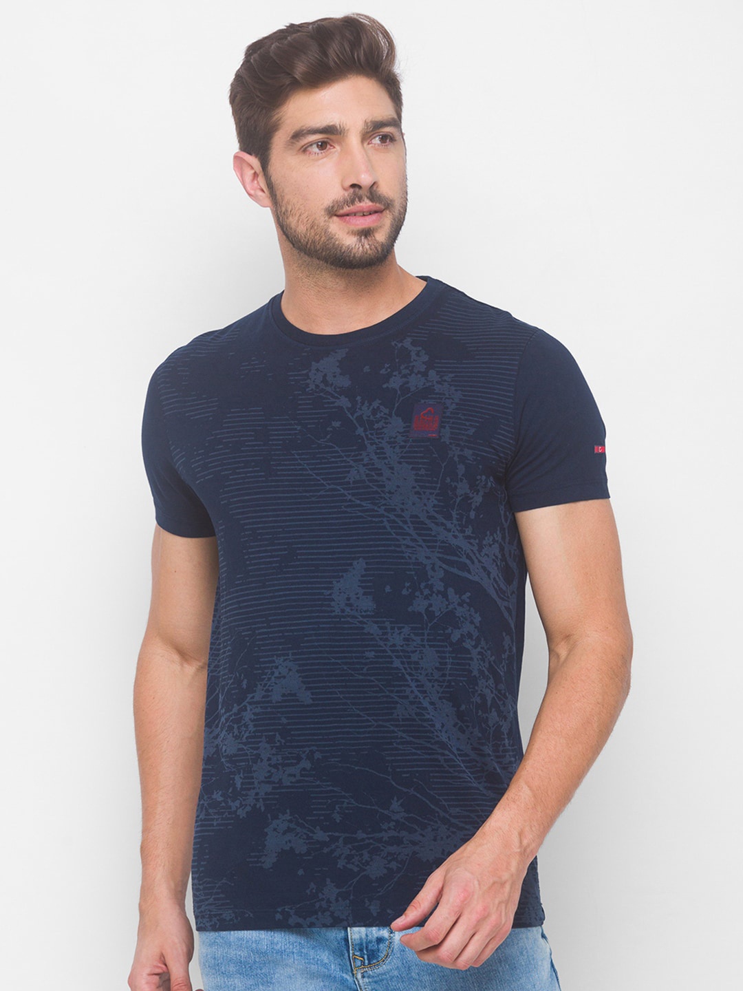 

Being Human Men Navy Blue Printed Pure Cotton T-shirt