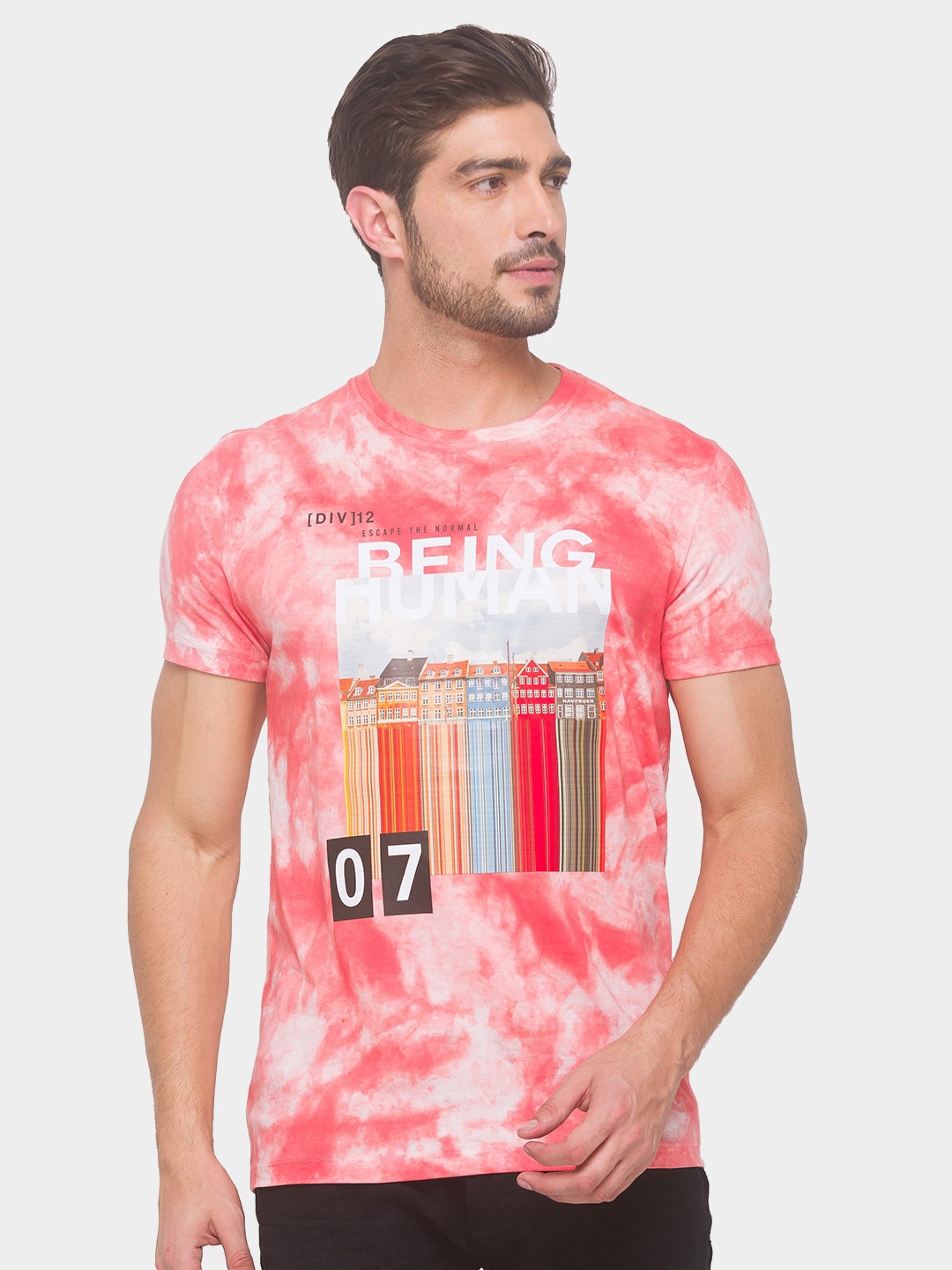 

Being Human Men Peach-Coloured Typography Dyed Pure Cotton T-shirt