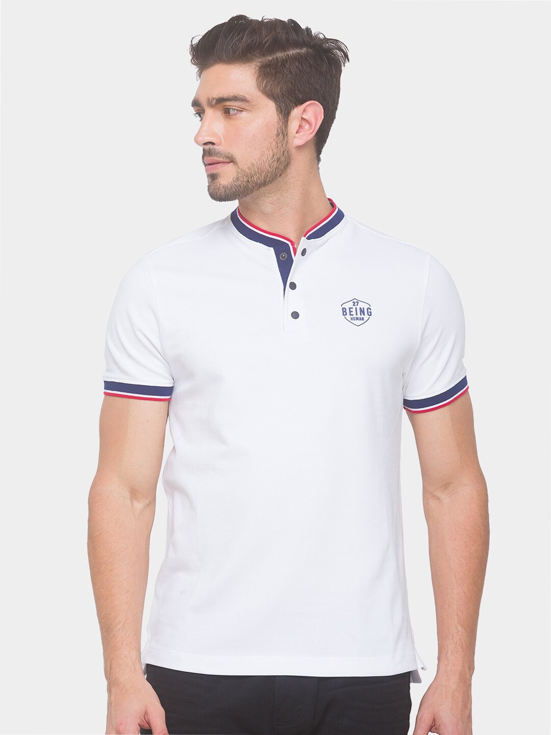 

Being Human Men White Henley Neck T-shirt