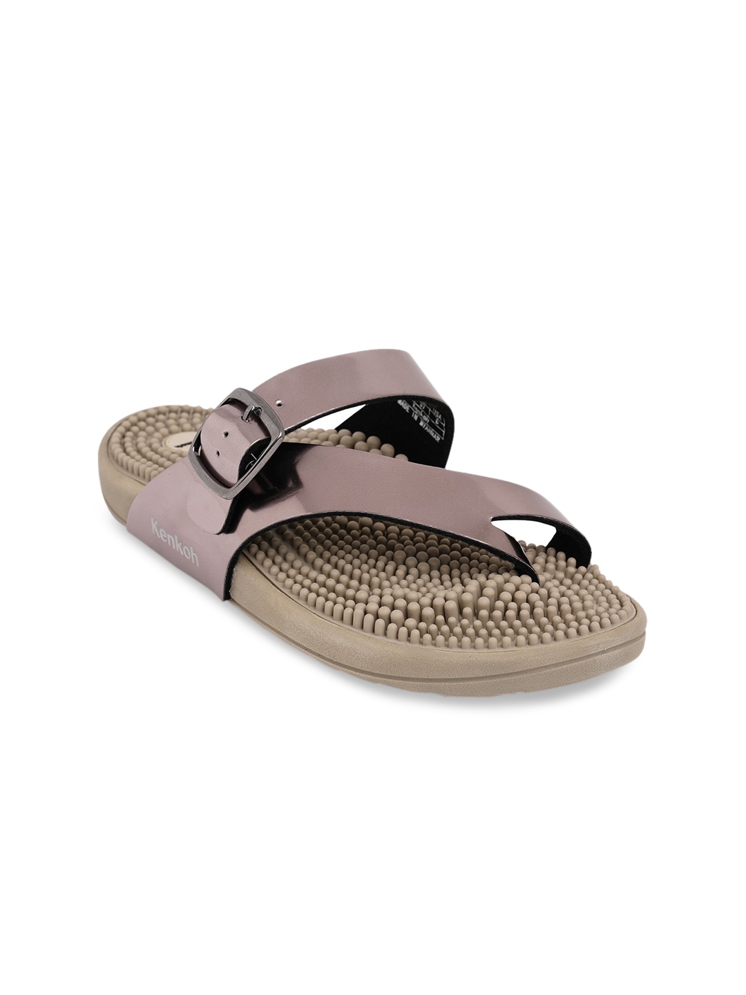 

Kenkoh Women Silver-Toned Printed Open Toe Flats with Buckles