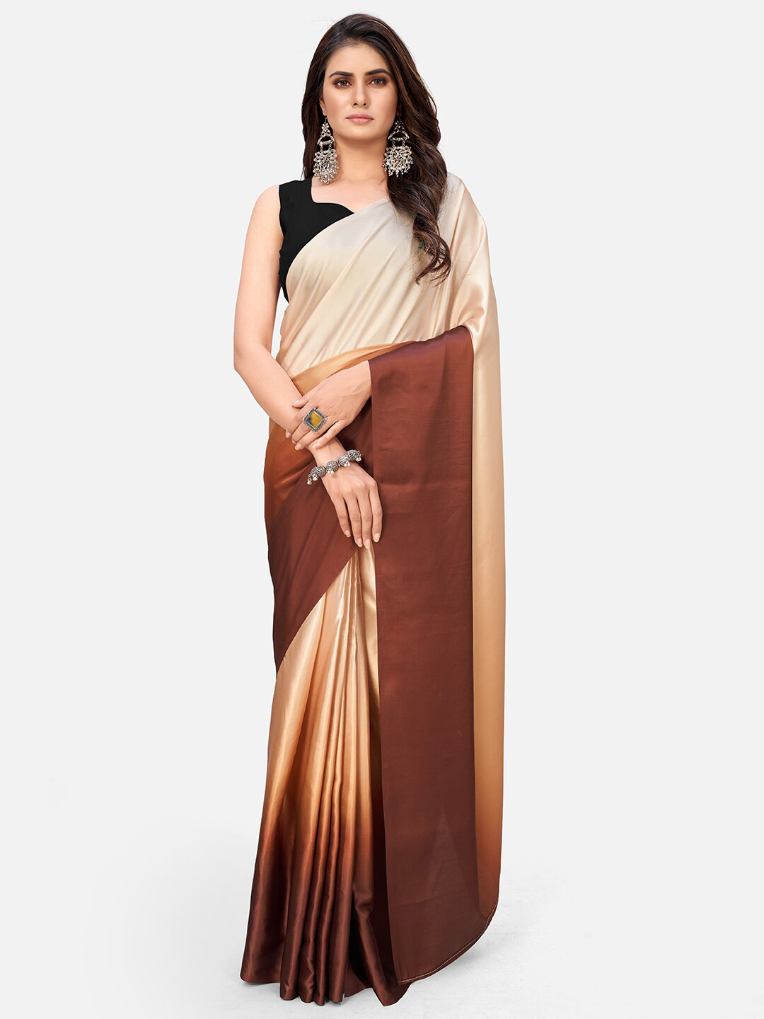 

SHOPGARB Brown & Beige Ombre Satin Saree