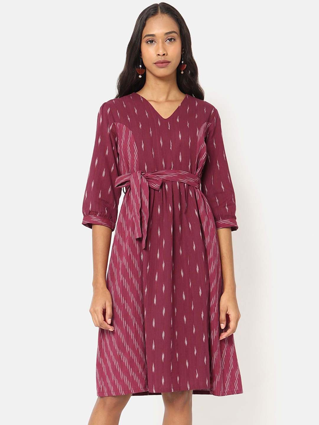 

Saaki Maroon Ethnic Motifs Ethnic A-Line Dress