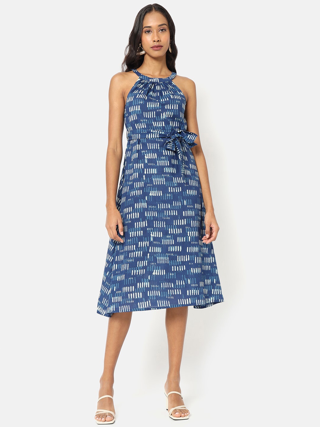

Saaki Blue Halter Neck A-Line Dress