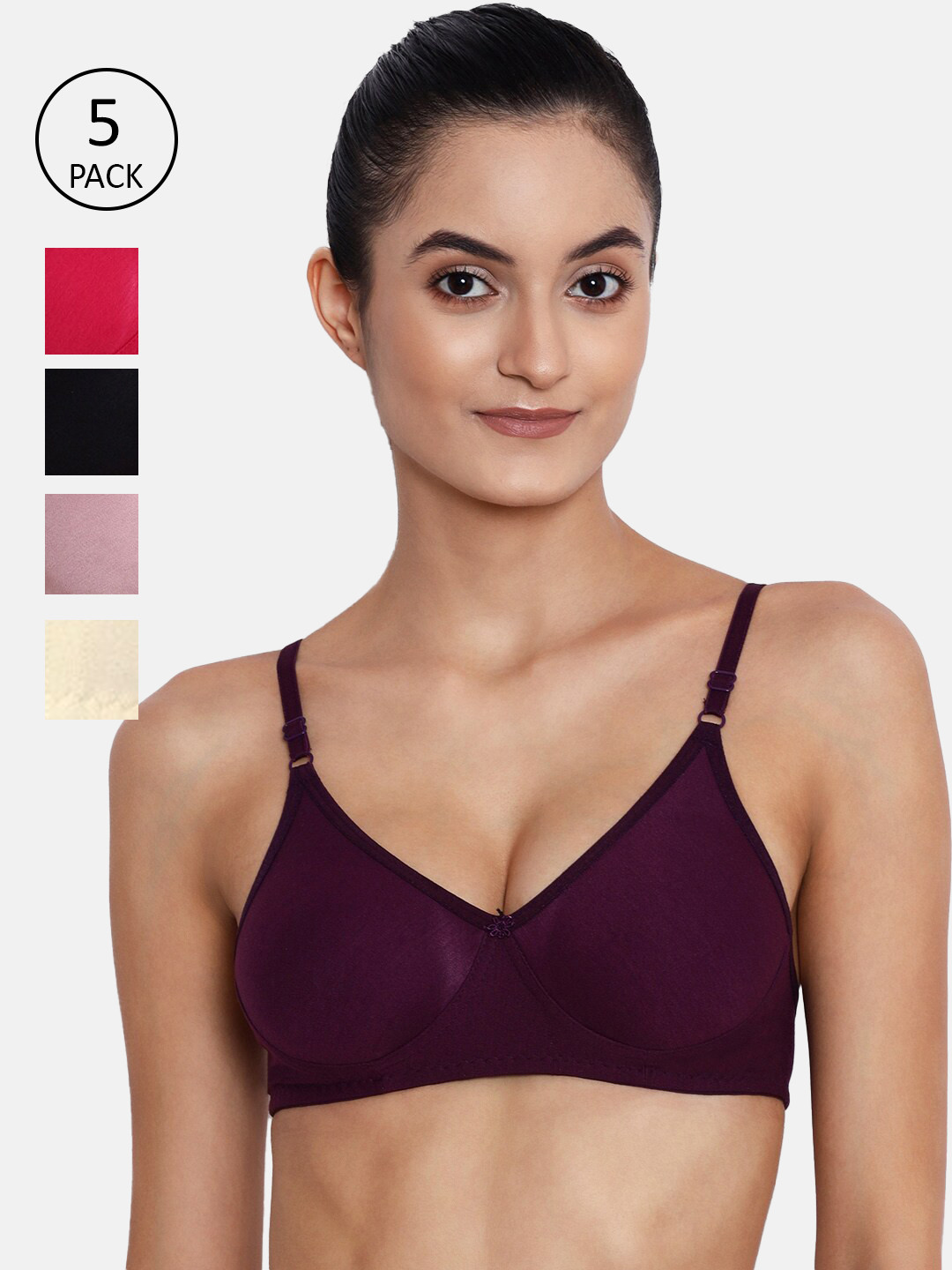 

ABELINO Pack of 5 T-shirt Bras, Burgundy