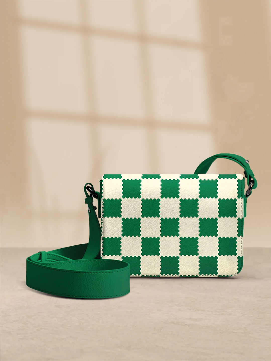 

DailyObjects Green & White Geometric PU Swagger Sling Bag