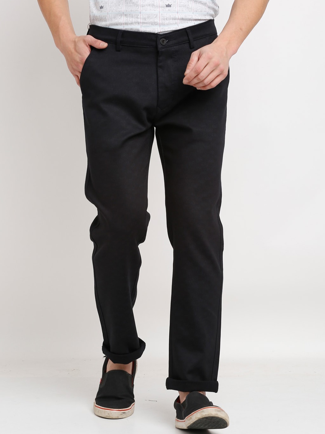 

Rodamo Men Navy Blue Textured Chinos Trousers