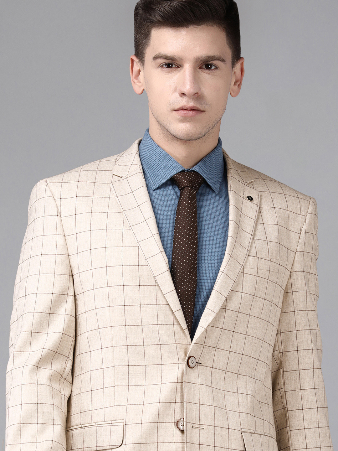 

Van Heusen Men Beige & Brown Checked Single-Breasted Formal Blazer