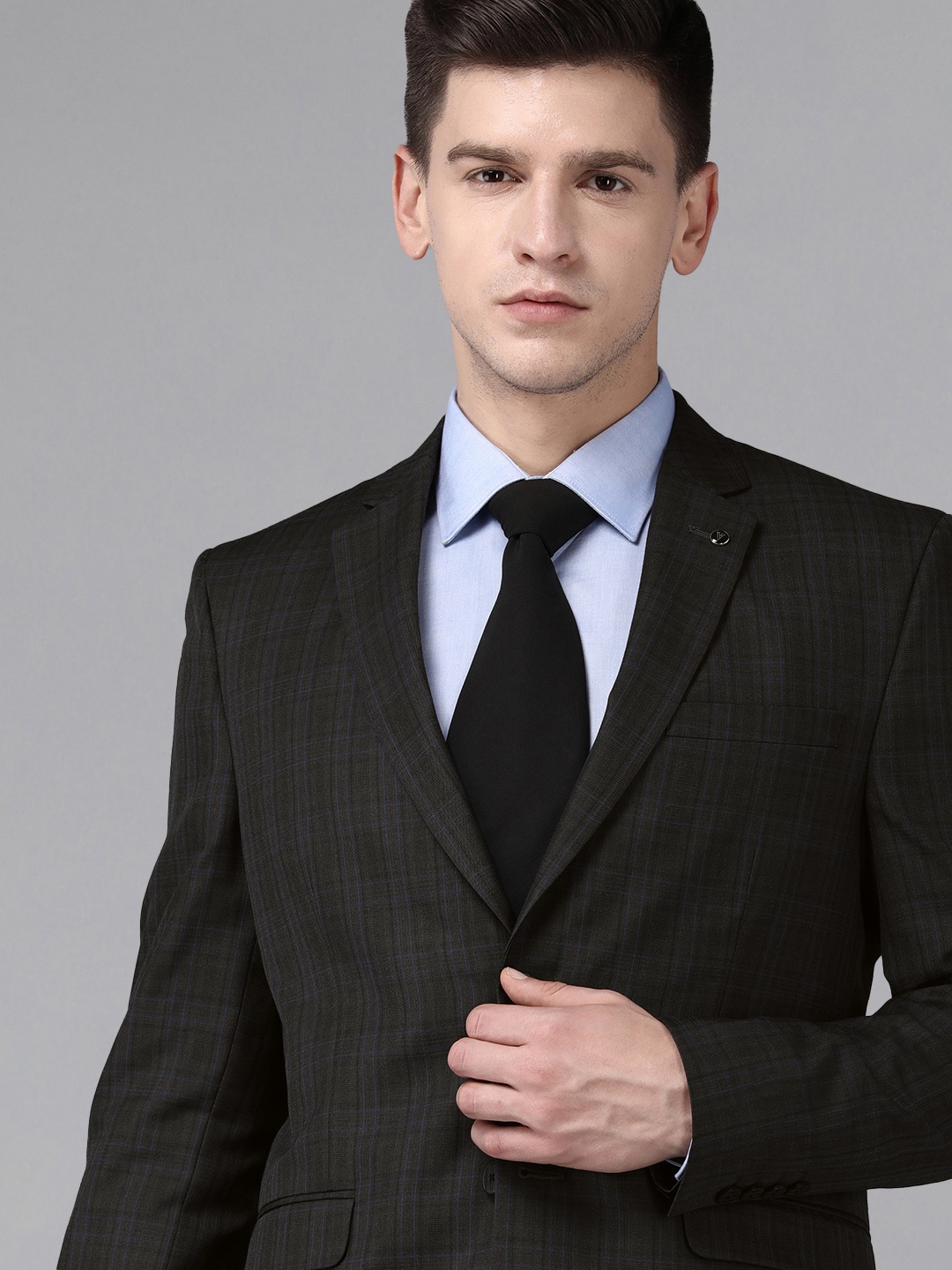 

Van Heusen Men Charcoal Grey Slim Fit Checked Single-Breasted Formal Blazer