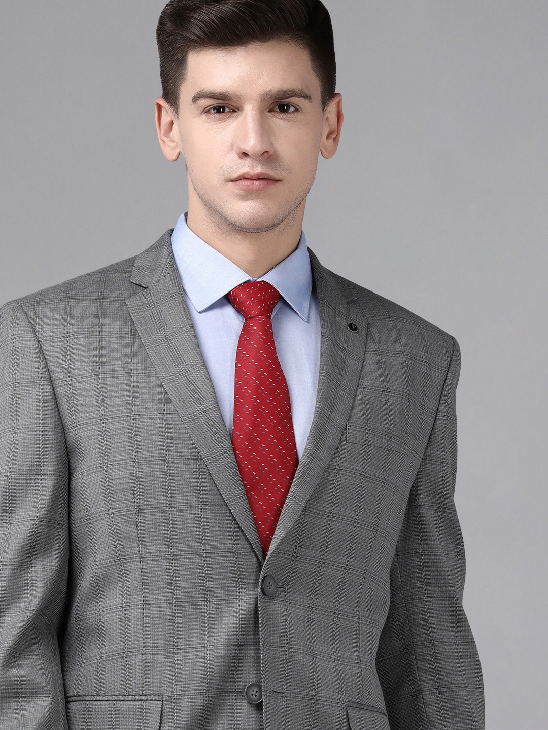 

Van Heusen Men Charcoal Grey Slim Fit Checked Single-Breasted Formal Blazer