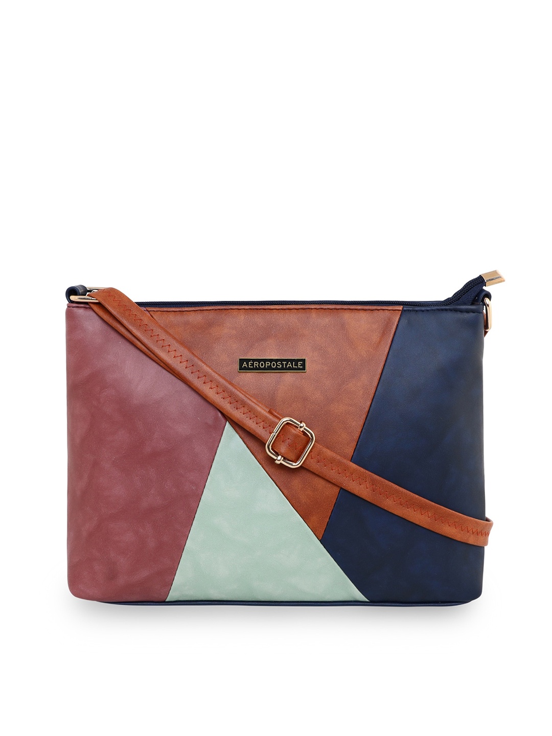 

Aeropostale Blue & Brown Colourblocked Sling Bag