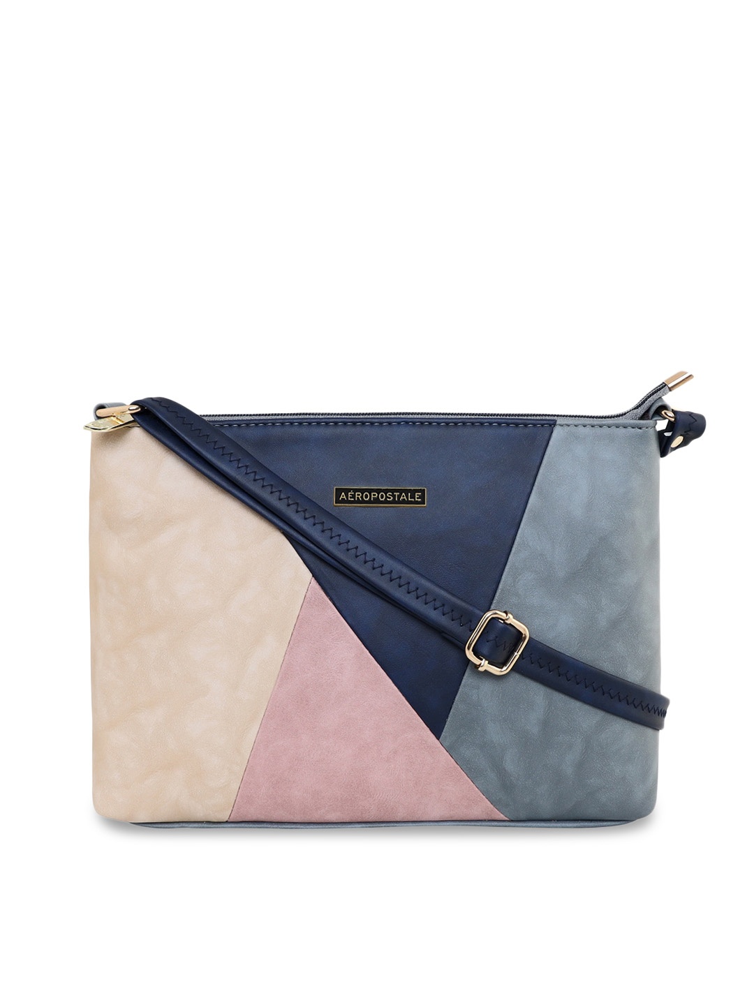 

Aeropostale Grey & Blue Colourblocked Structured Sling Bag