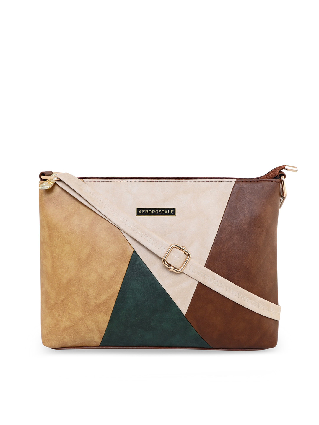 

Aeropostale Brown Colourblocked Structured Shoulder Bag