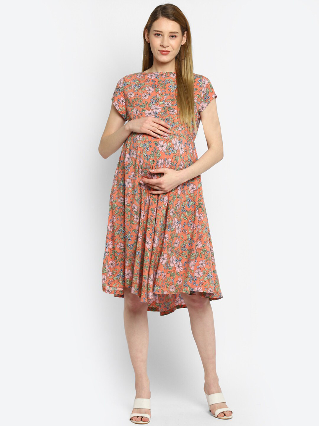 

Momsoon Maternity Peach-Coloured Floral Maternity Dress