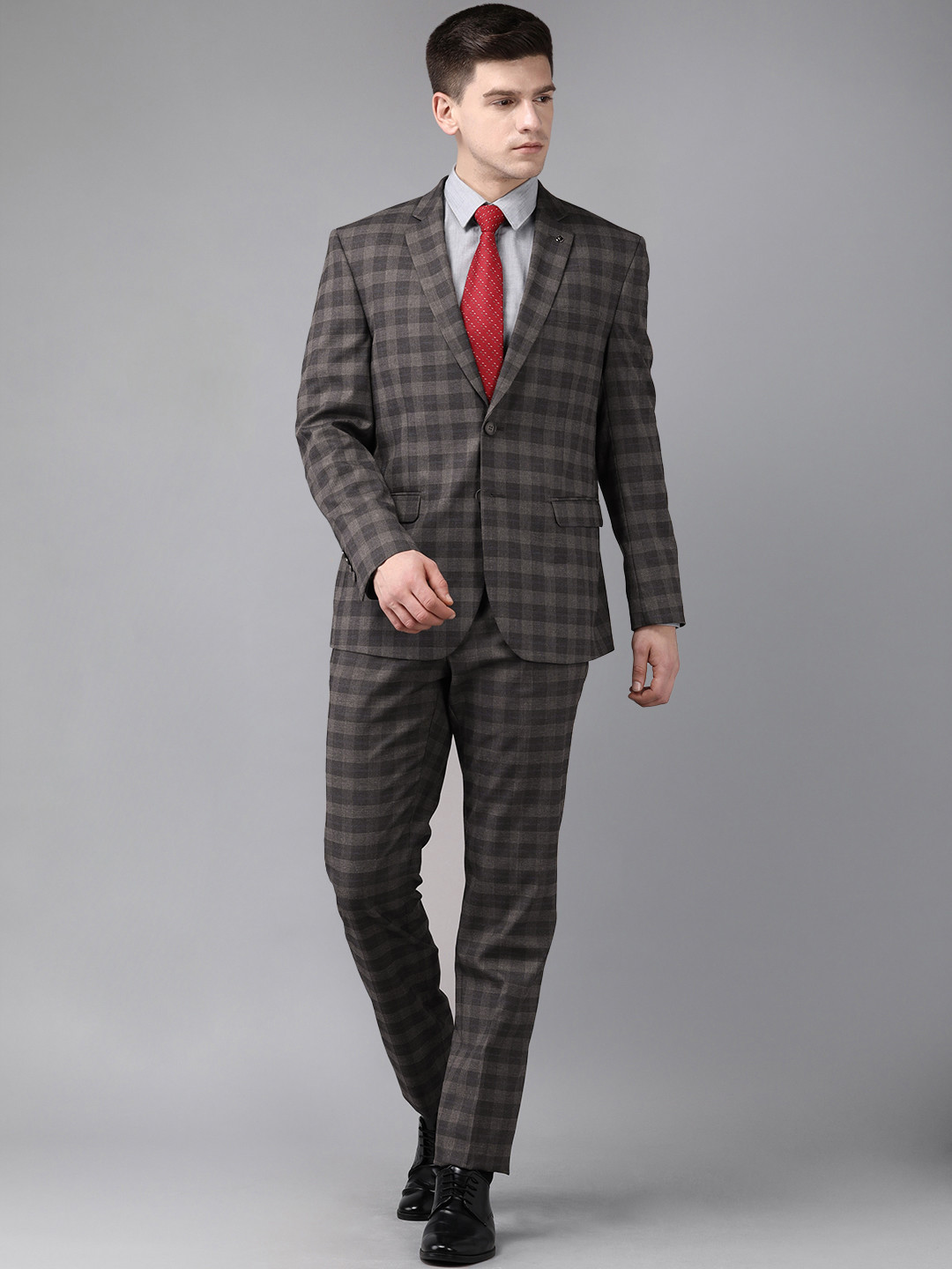 

Van Heusen Men Blue Checked Slim-Fit Single-Breasted 2-Piece Formal Suit, Grey