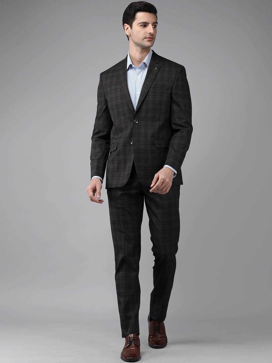 

Van Heusen Men Brown Checked Single-Breasted Slim-Fit Formal Suit