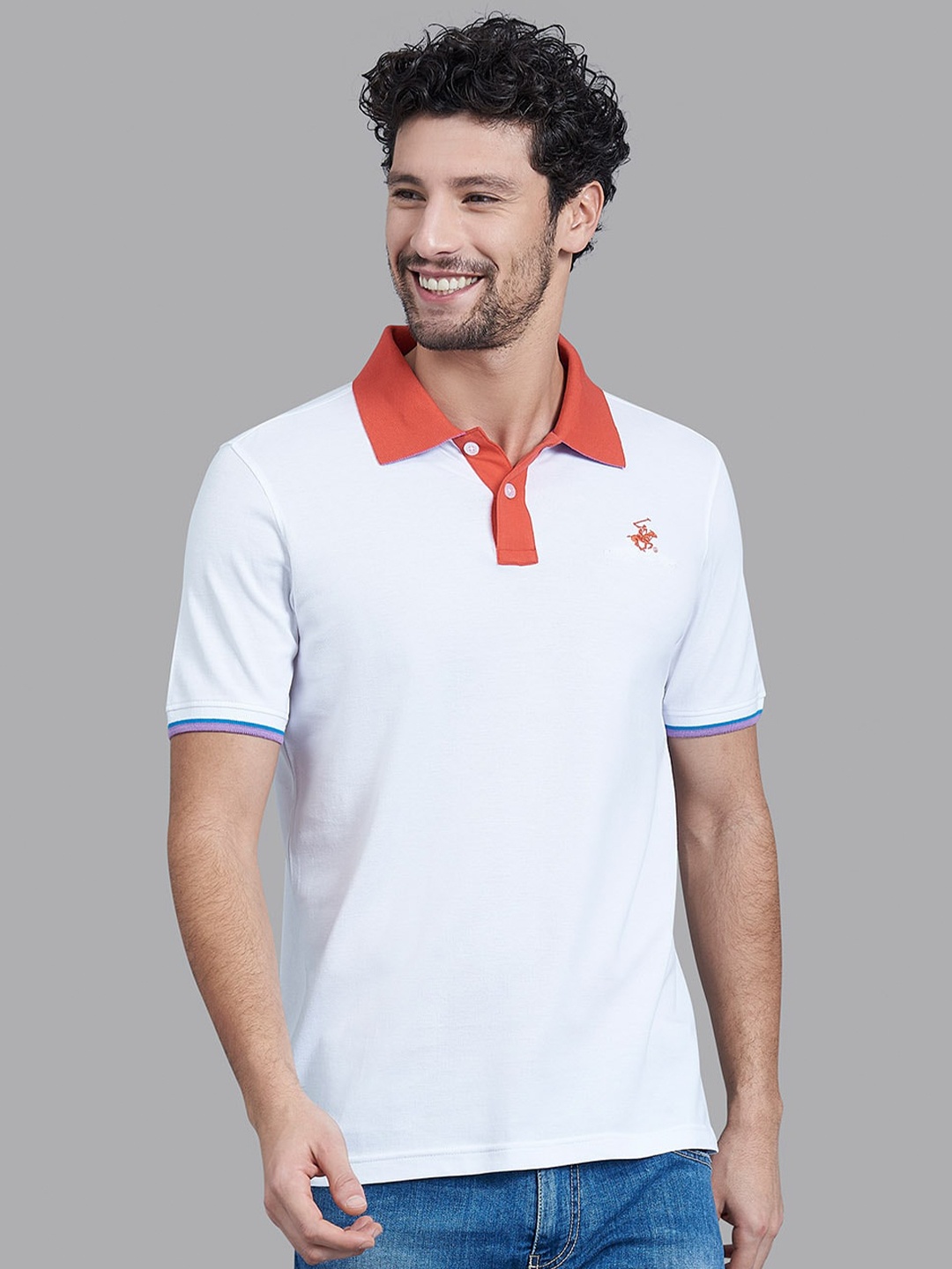 

Beverly Hills Polo Club Men White & Red Polo Collar T-shirt