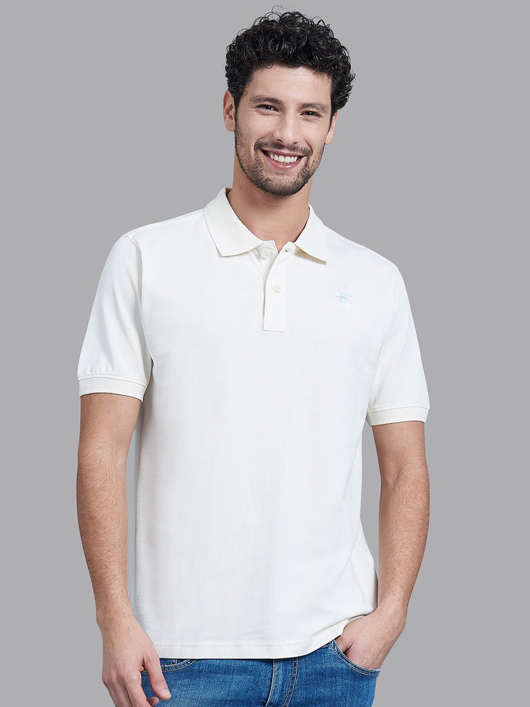 

Beverly Hills Polo Club Men White Polo Collar T-shirt