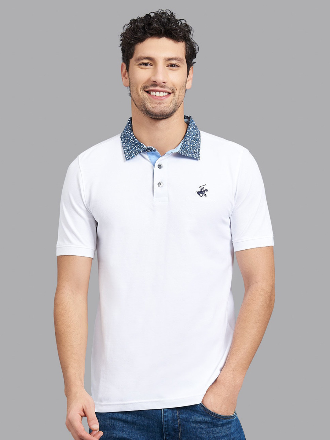 

Beverly Hills Polo Club Men White Polo Collar T-shirt