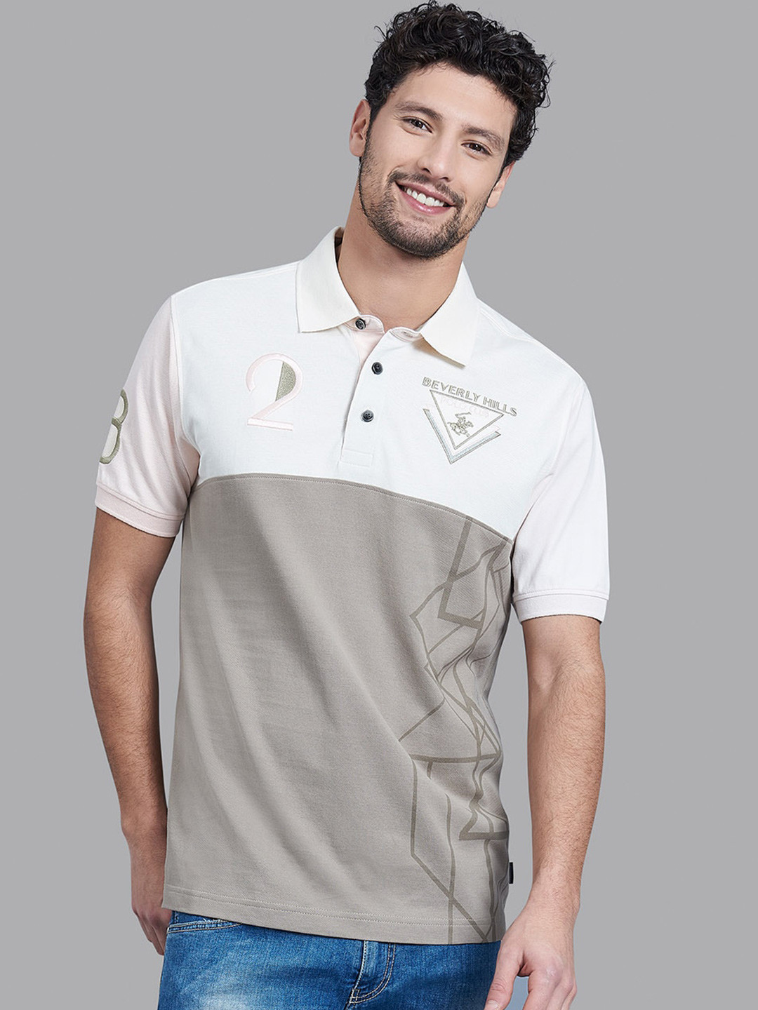 

Beverly Hills Polo Club Men Brown & White Colourblocked Polo Collar Cotton T-shirt