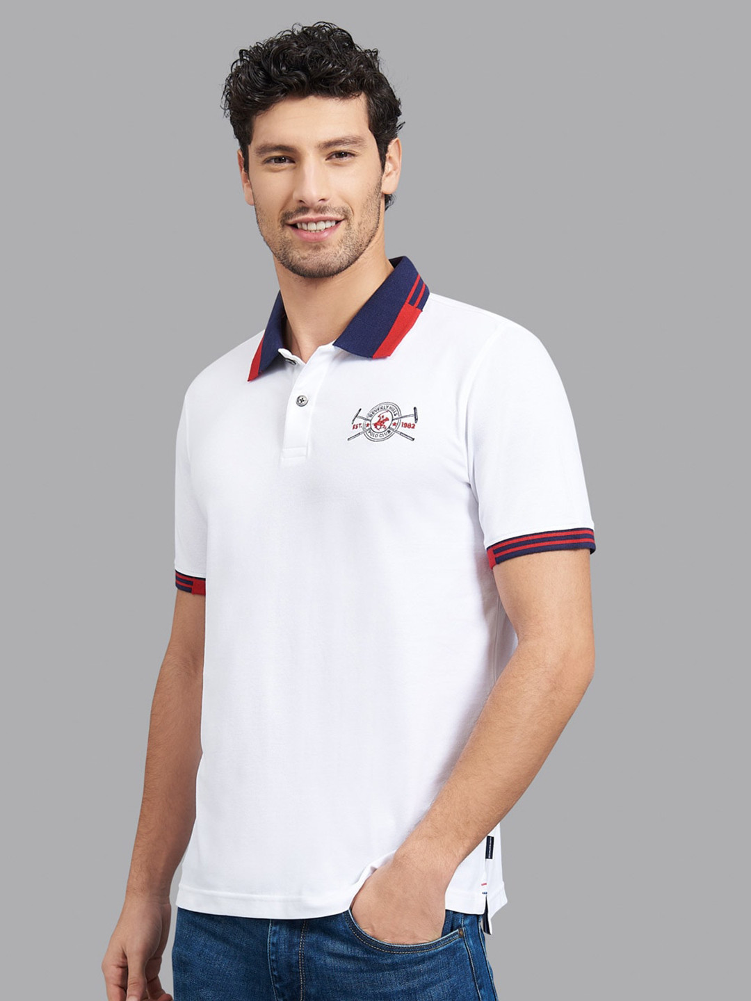 

Beverly Hills Polo Club Men White Polo Collar T-shirt