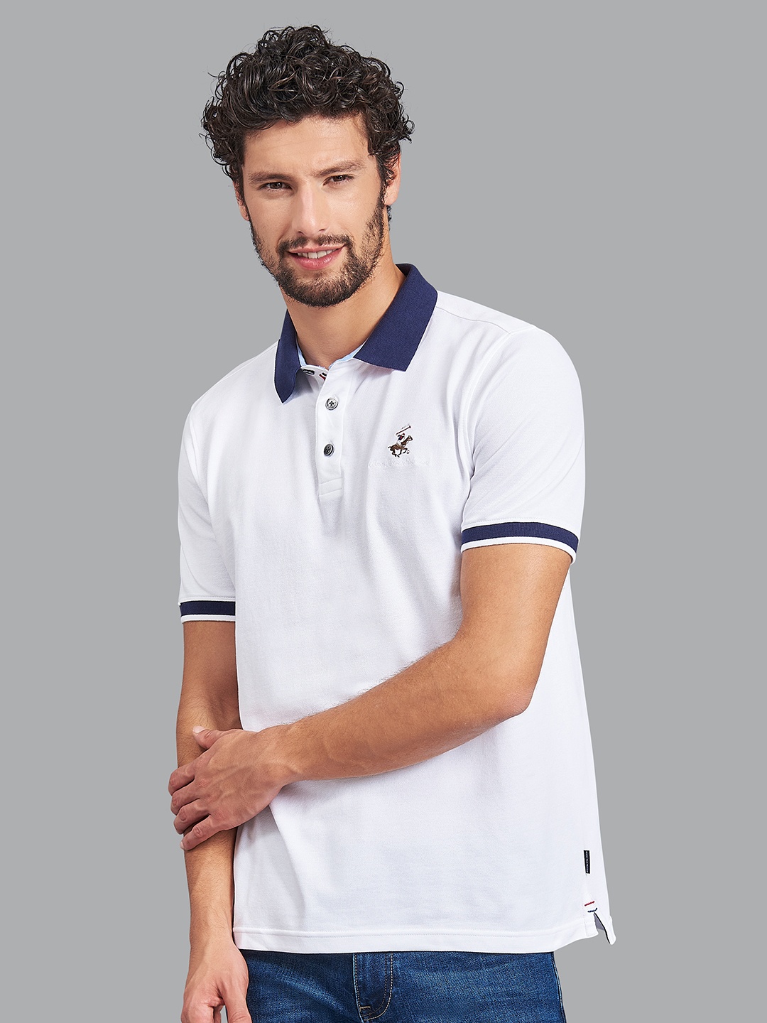 

Beverly Hills Polo Club Men White Polo Collar T-shirt