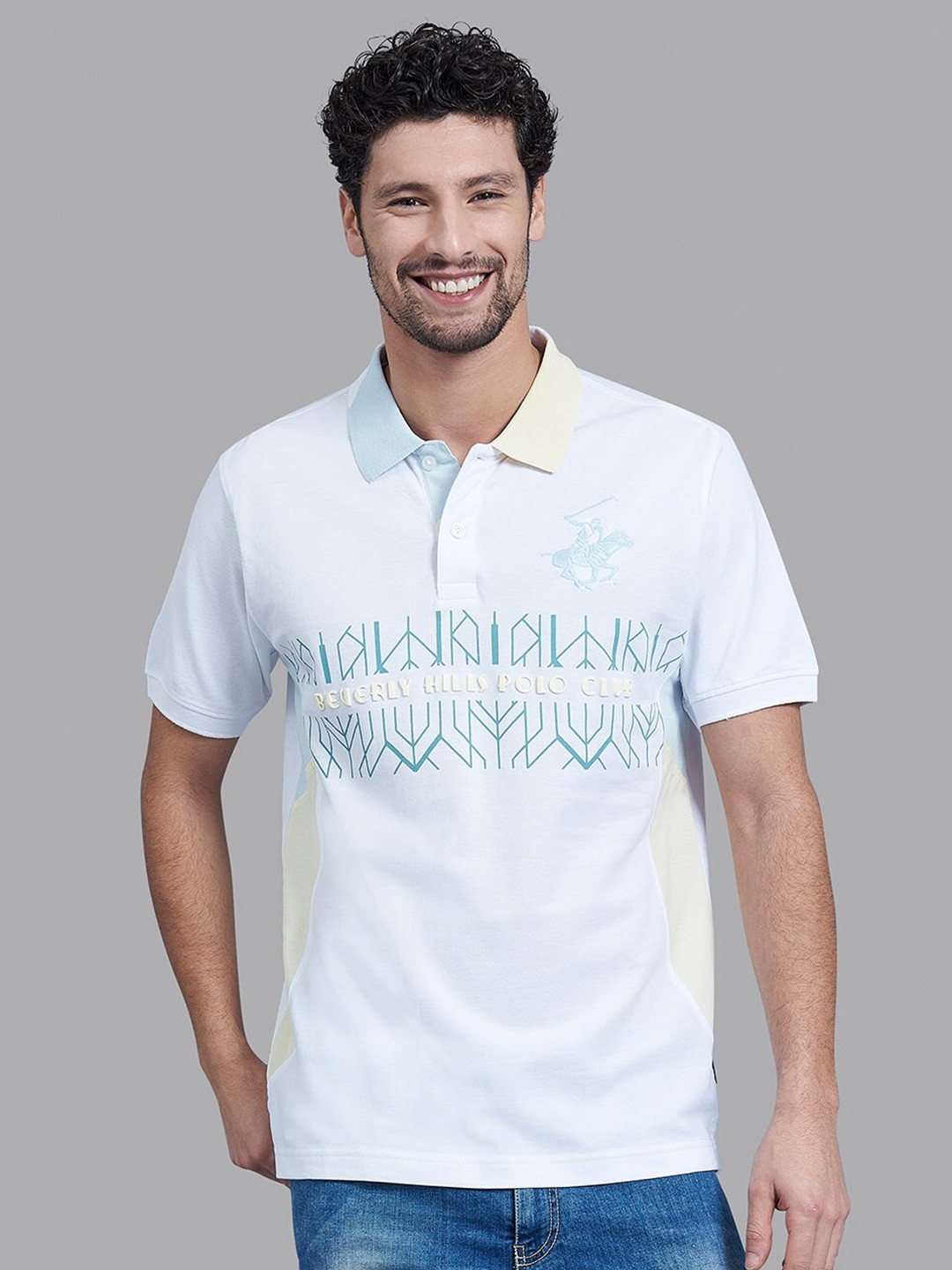 

Beverly Hills Polo Club Men Blue Printed Polo Collar T-shirt