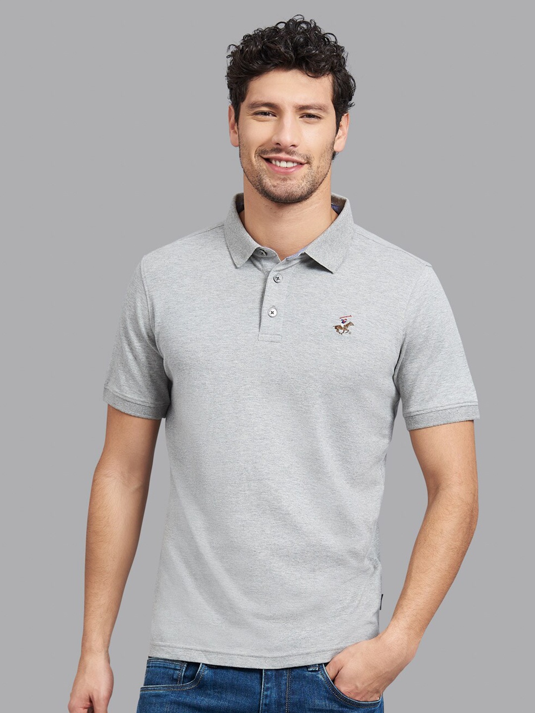

Beverly Hills Polo Club Men Grey Polo Collar T-shirt