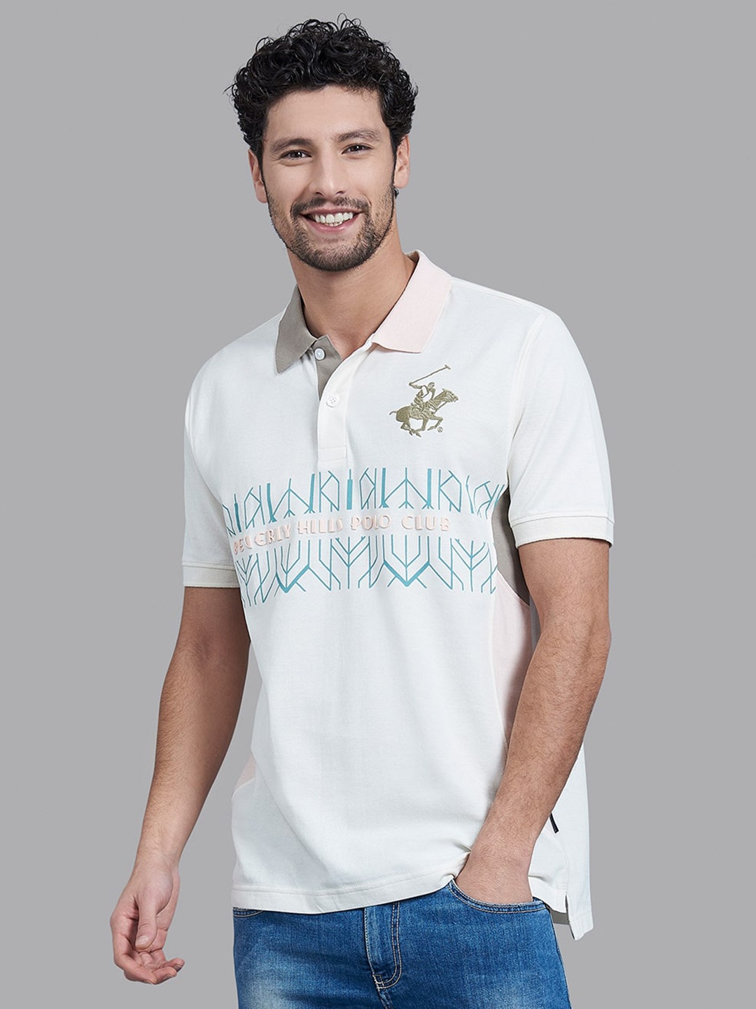 

Beverly Hills Polo Club Men White Printed Polo Collar T-shirt